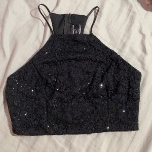 NWOT Windsor sequined lace black crop dress top